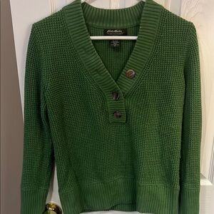 Eddie Bauer Green Cardigan Sweater Chunky Knit